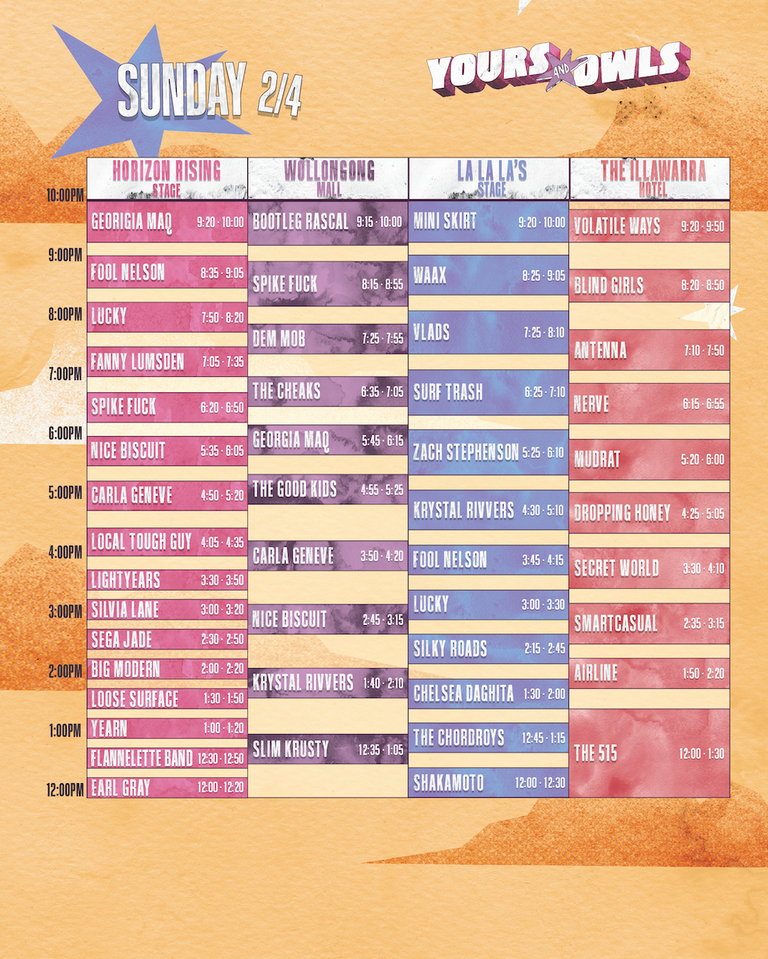 Yours & Owls 2026 Festival Set Times